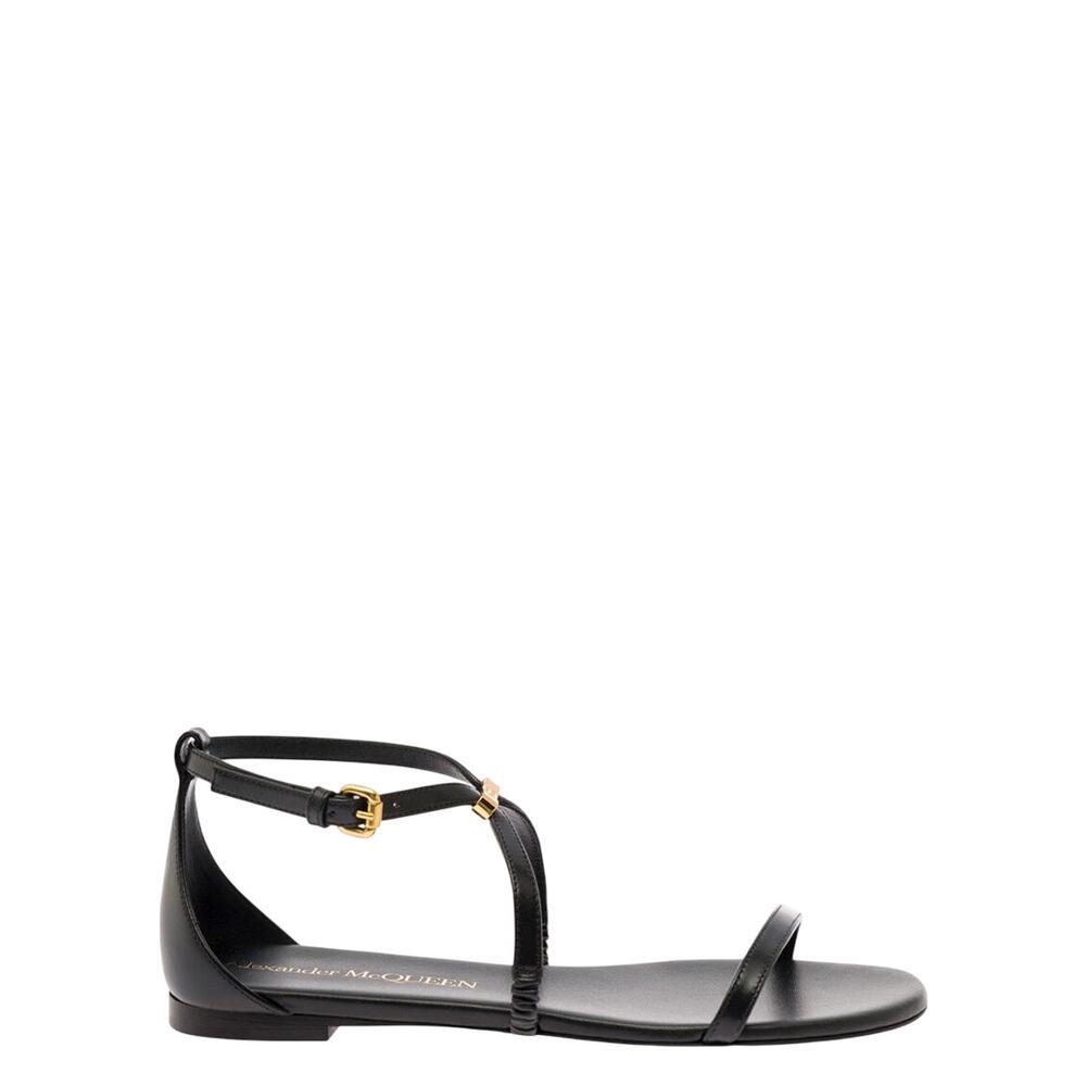 Alexander McQueen NIB Engraved Logo Sandals in Black Size 39.5